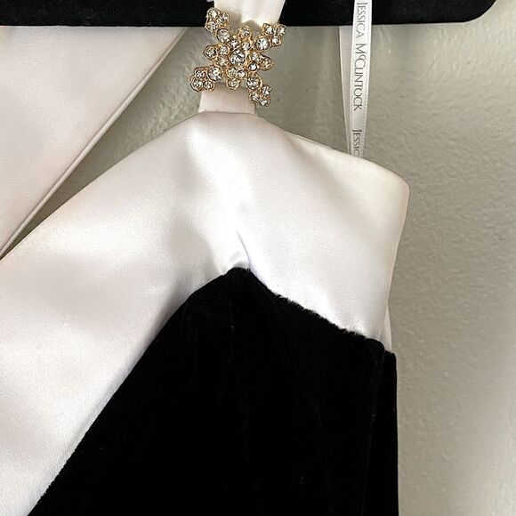 Vintage Scott McClintock (Jessica McClintock) White Satin and Black Velvet Gown. - Picture 3 of 13